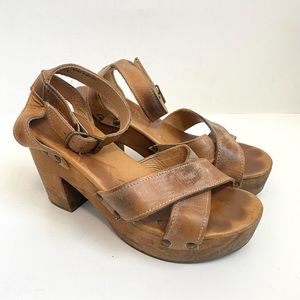 Bed Stu Paulina Strappy Leather Chunky Heels Brown Size 7.5